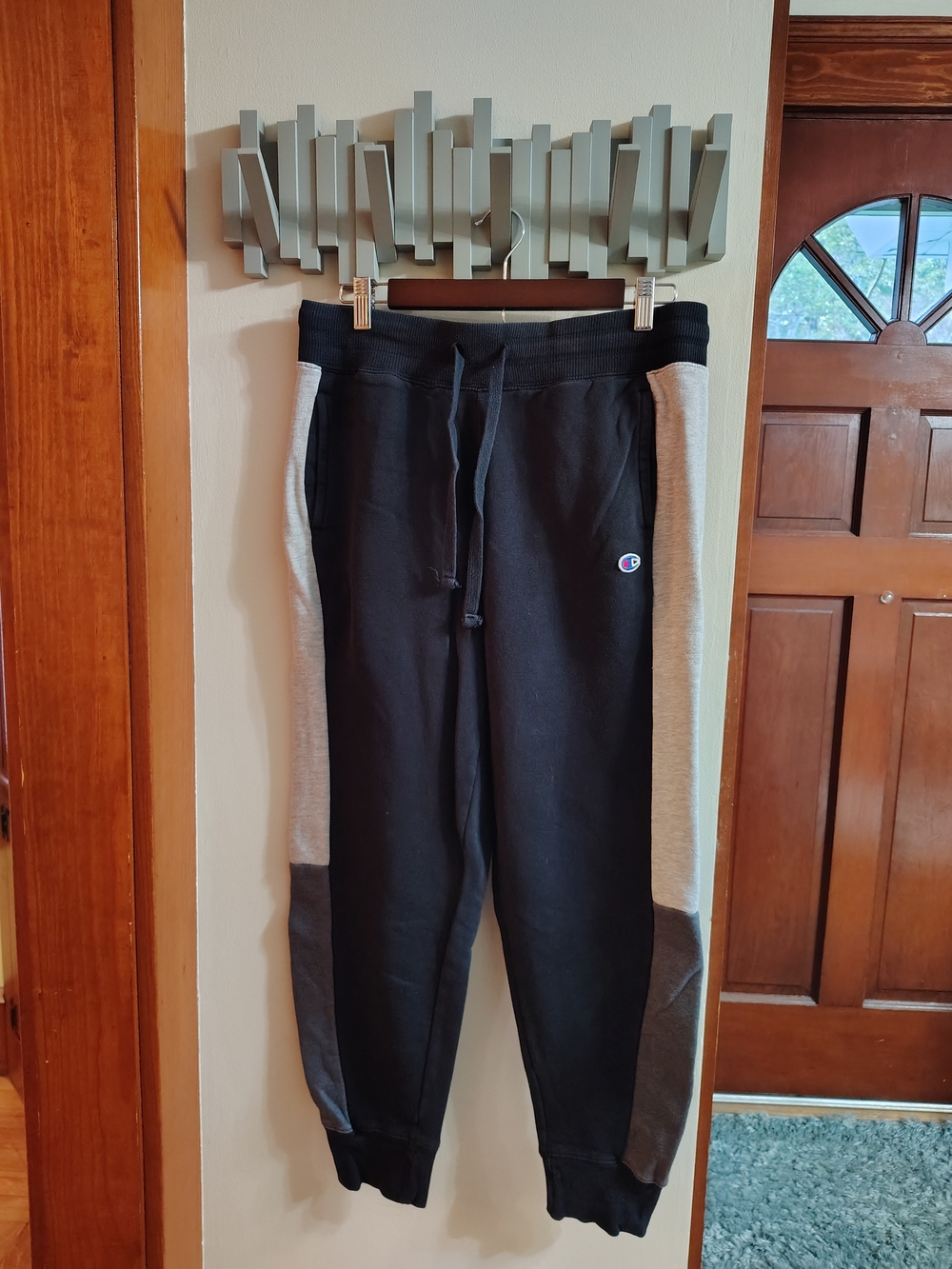 Champion Boy's Black Jogger Pants with Gray Panels